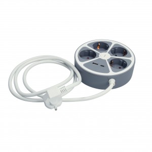 Regleta redonda 4 enchufes con Usb y Usb C para carga. Cable 1.5m y proteccion sobrecarga 