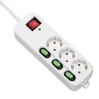 Regleta 3 enchufes con interruptores independientes y proteccion sobrecarga, cable 1.5m