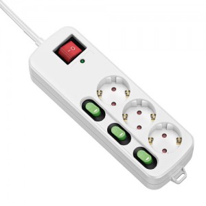 Regleta 3 enchufes con interruptores independientes y proteccion sobrecarga, cable 1.5m